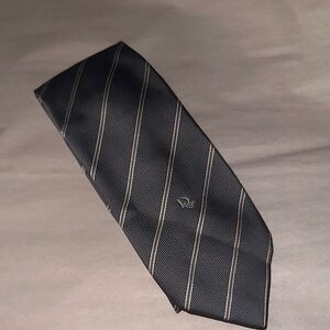 Christian Dior Black Tie with Silver Stripes, Silk, Like New.